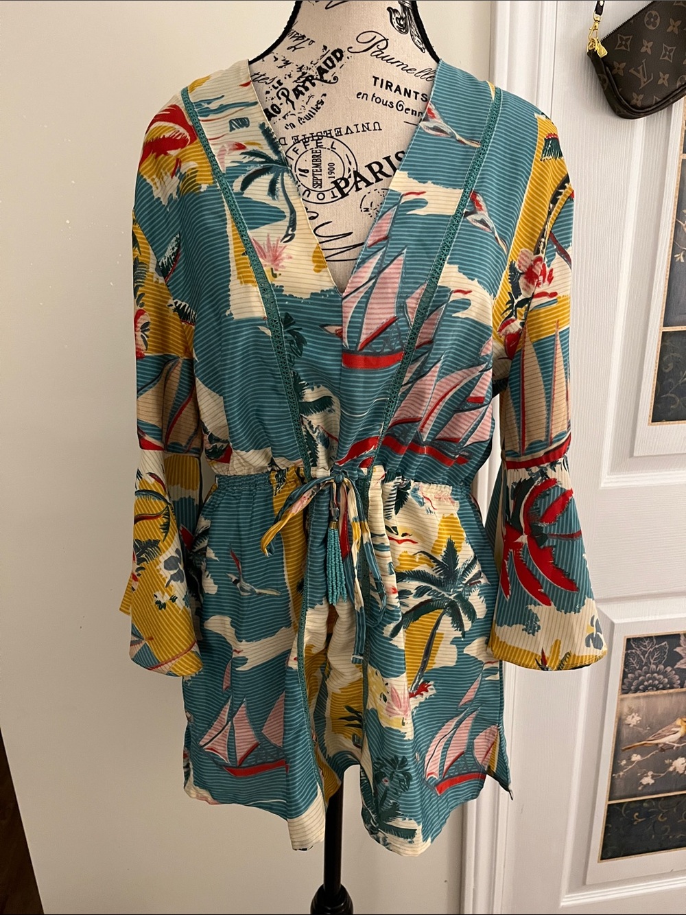 Teal Floral & Sailboat Tie-Waist Tunic